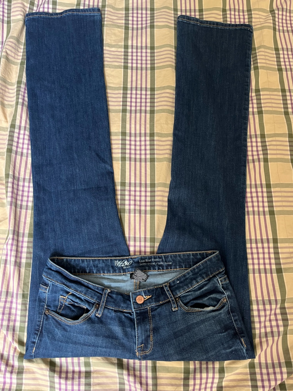 Mossimo 34 inch inseam Low Rise Bootcut Denim Jeans Dark Wash Long